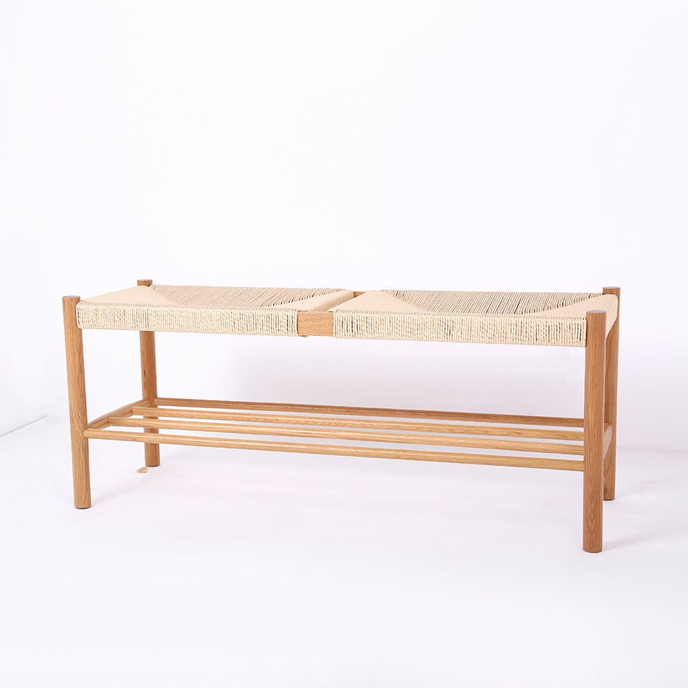 Modern Bench Dining Room Bench Rattan Bench with Wood Legs