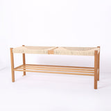 Modern Bench Dining Room Bench Rattan Bench with Wood Legs