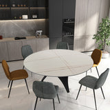 47.2" Round White Faux Marble Dining Table Black Base