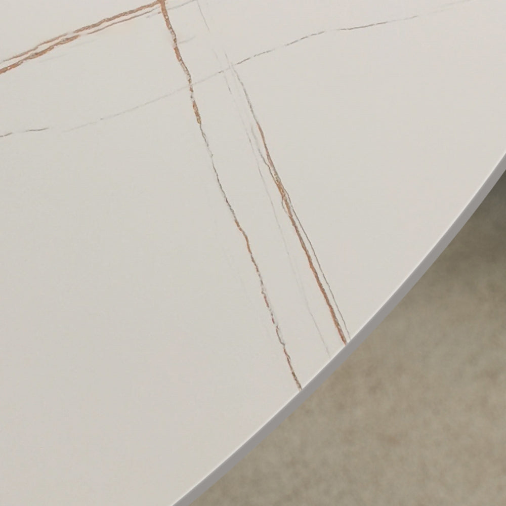 47.2" Round White Faux Marble Dining Table Black Base