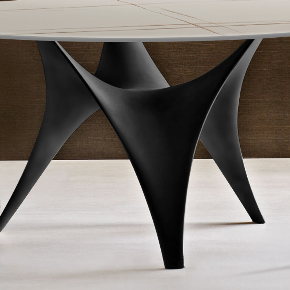 47.2" Round White Faux Marble Dining Table Black Base