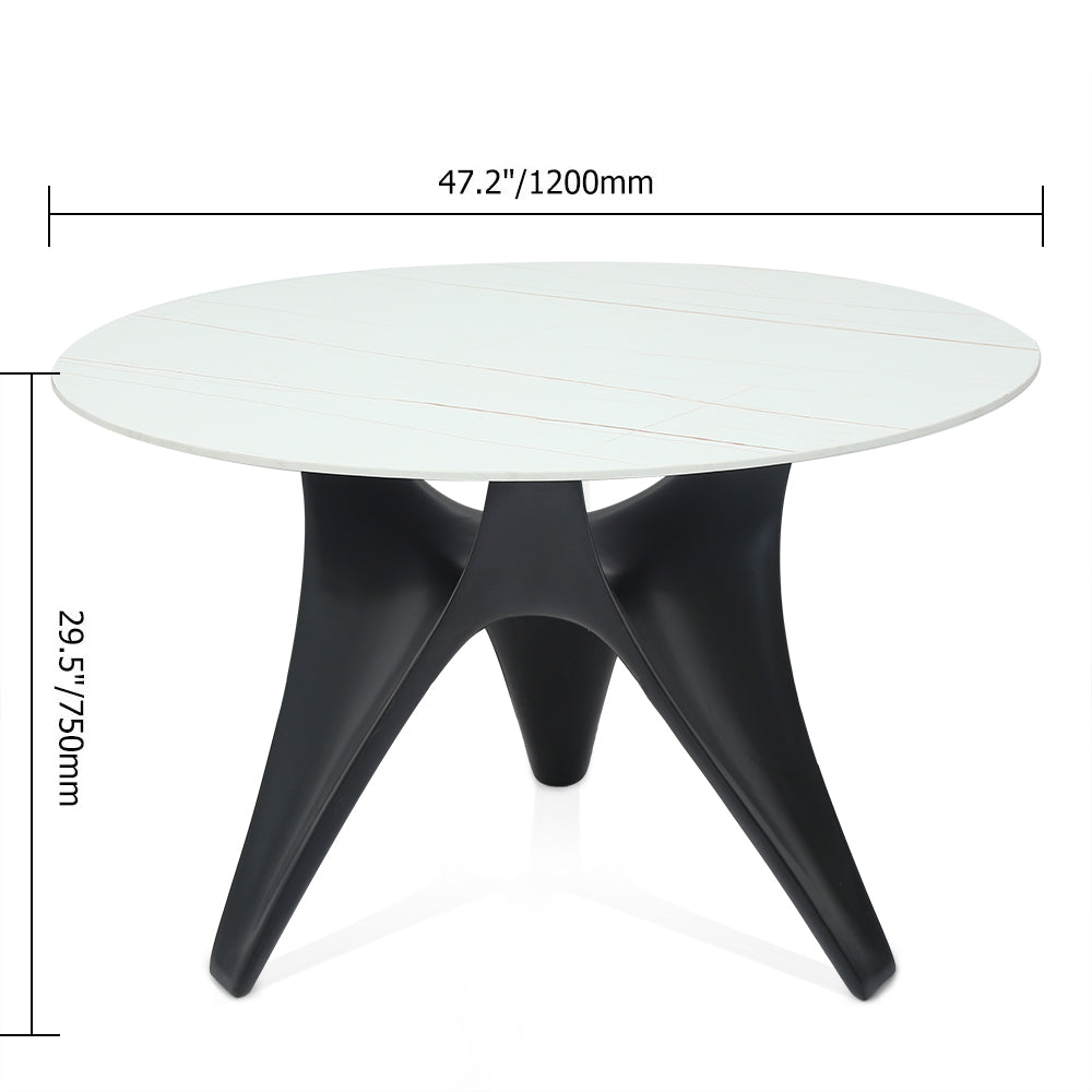 47.2" Round White Faux Marble Dining Table Black Base