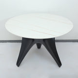 47.2" Round White Faux Marble Dining Table Black Base