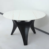 47.2" Round White Faux Marble Dining Table Black Base