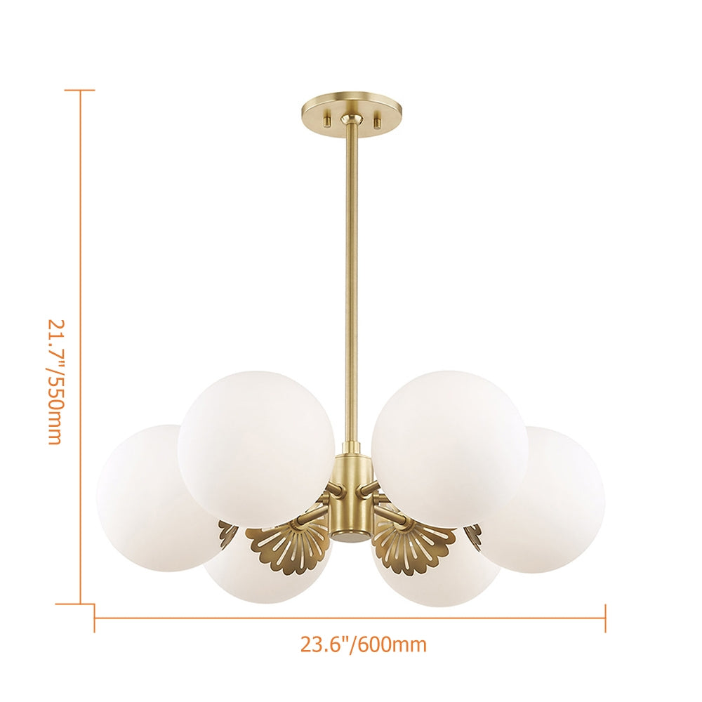 Modern Gold Glass Globe Kitchen Chandelier 6-Light