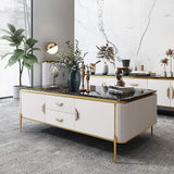 51" Rectangular Black Faux Marble Top Coffee Table with Storage  Drawers & Doors Gold Pull-Richsoul-Coffee Tables,Furniture,Living Room Furniture