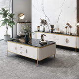 51" Rectangular Black Faux Marble Top Coffee Table with Storage  Drawers & Doors Gold Pull-Richsoul-Coffee Tables,Furniture,Living Room Furniture