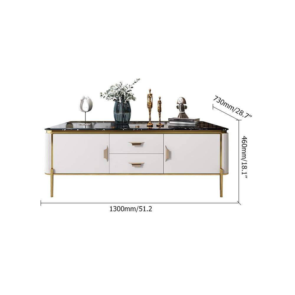 51" Rectangular Black Faux Marble Top Coffee Table with Storage  Drawers & Doors Gold Pull-Richsoul-Coffee Tables,Furniture,Living Room Furniture