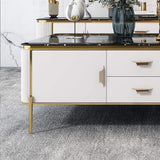 51" Rectangular Black Faux Marble Top Coffee Table with Storage  Drawers & Doors Gold Pull-Richsoul-Coffee Tables,Furniture,Living Room Furniture