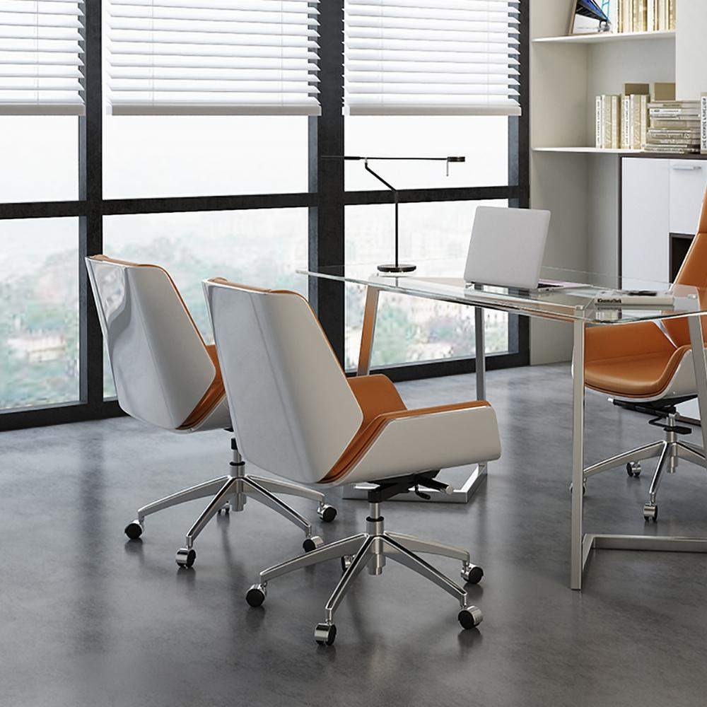 White&Orange Faux Leather Task Chair for Desk Upholstered Chrome Office Chair in Chrome-Furniture,Office Chairs,Office Furniture