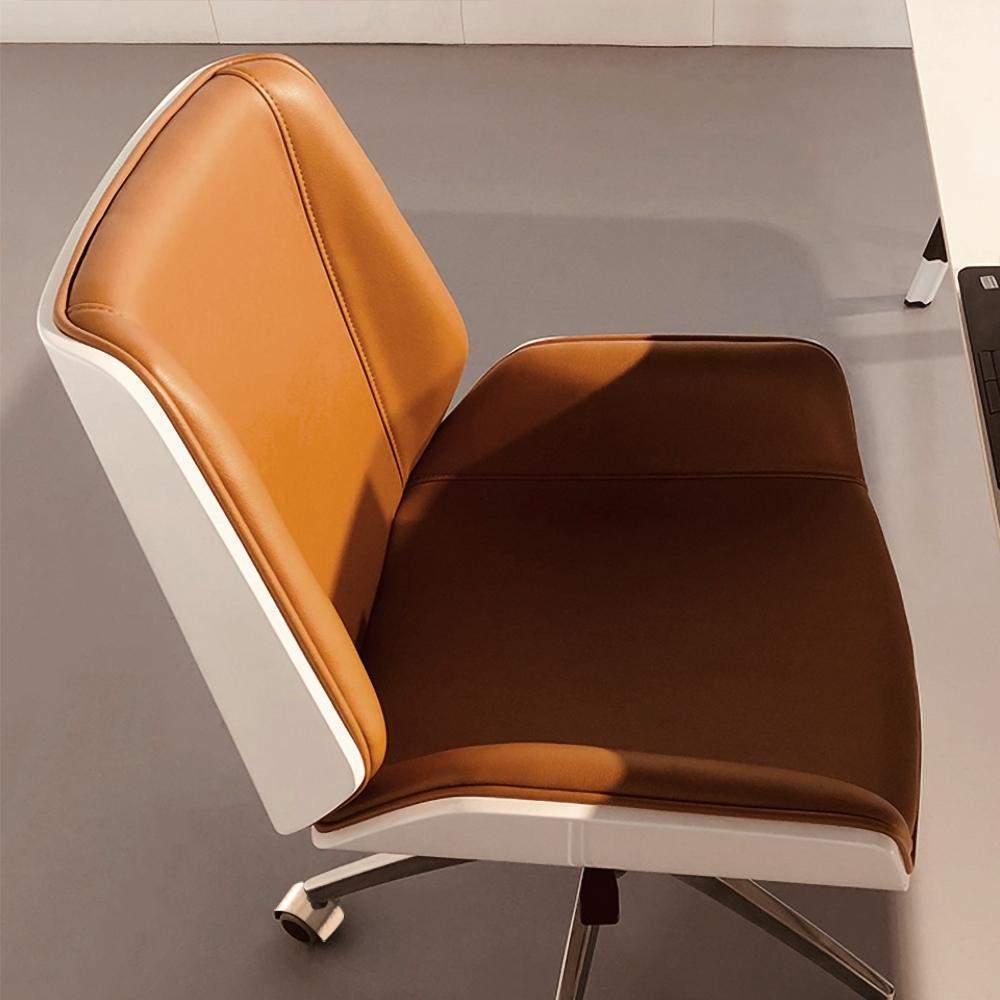 White&Orange Faux Leather Task Chair for Desk Upholstered Chrome Office Chair in Chrome-Furniture,Office Chairs,Office Furniture