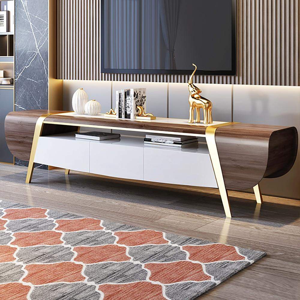 86.6" TV Stand with Storage White Faux Marble Top 3 Drawers Media Console for TVs-Richsoul-Furniture,Living Room Furniture,TV Stands