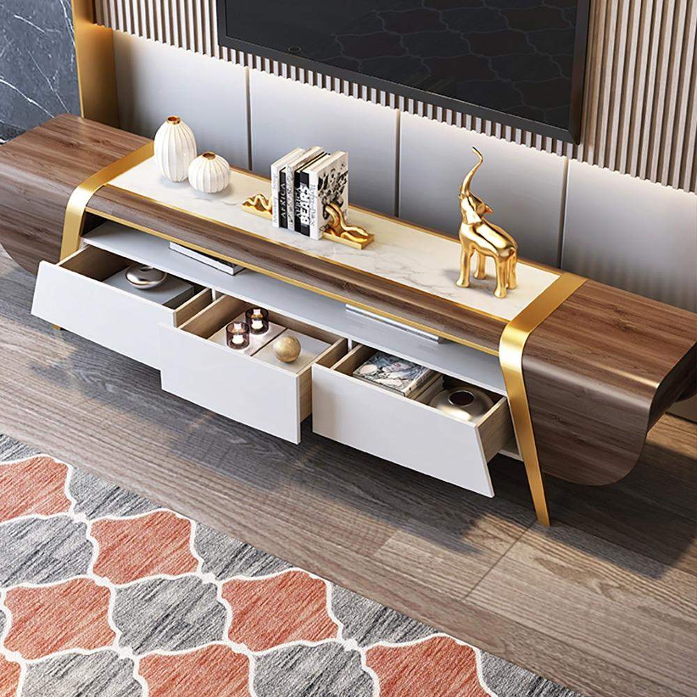 86.6" TV Stand with Storage White Faux Marble Top 3 Drawers Media Console for TVs-Richsoul-Furniture,Living Room Furniture,TV Stands