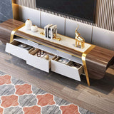 86.6" TV Stand with Storage White Faux Marble Top 3 Drawers Media Console for TVs-Richsoul-Furniture,Living Room Furniture,TV Stands