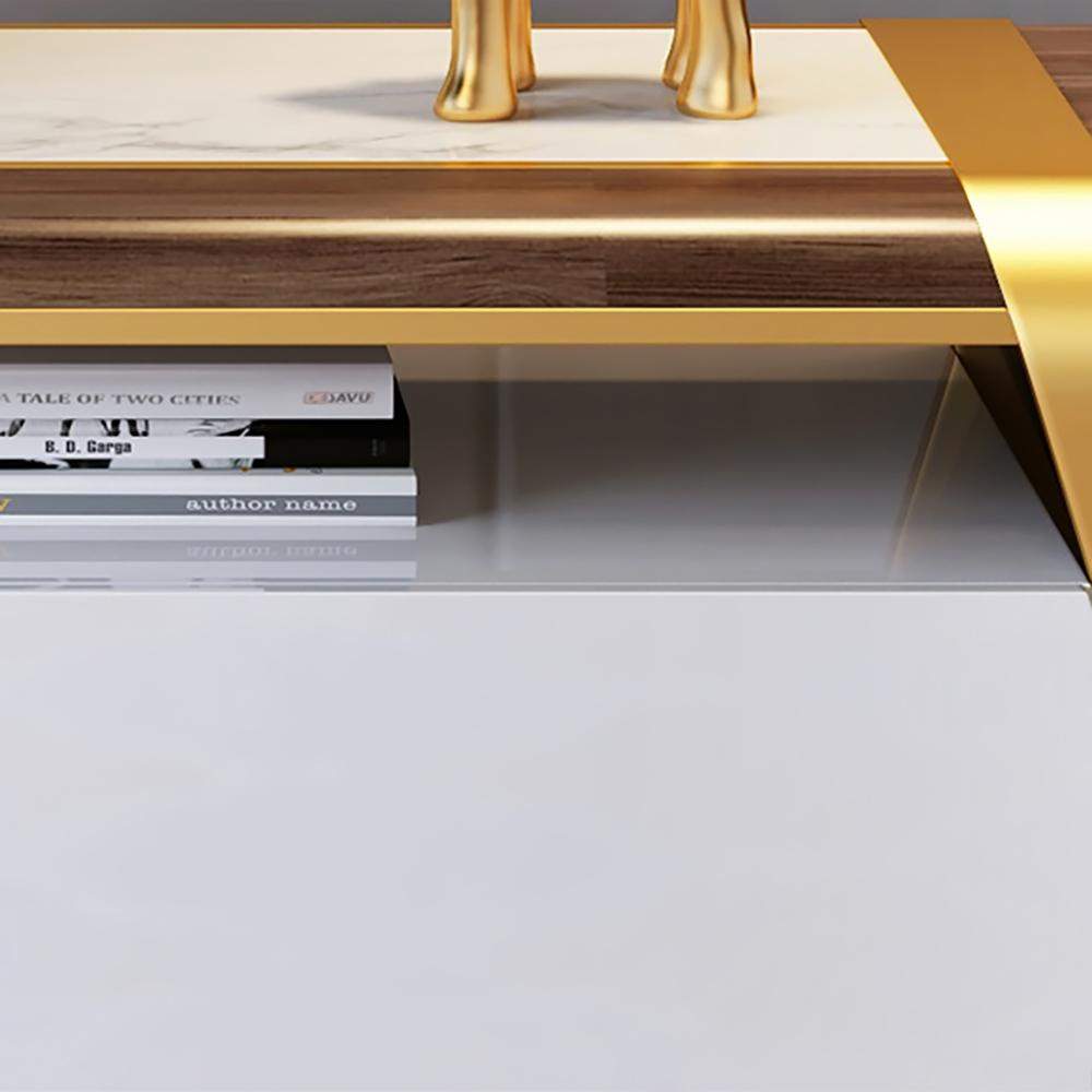 86.6" TV Stand with Storage White Faux Marble Top 3 Drawers Media Console for TVs-Richsoul-Furniture,Living Room Furniture,TV Stands