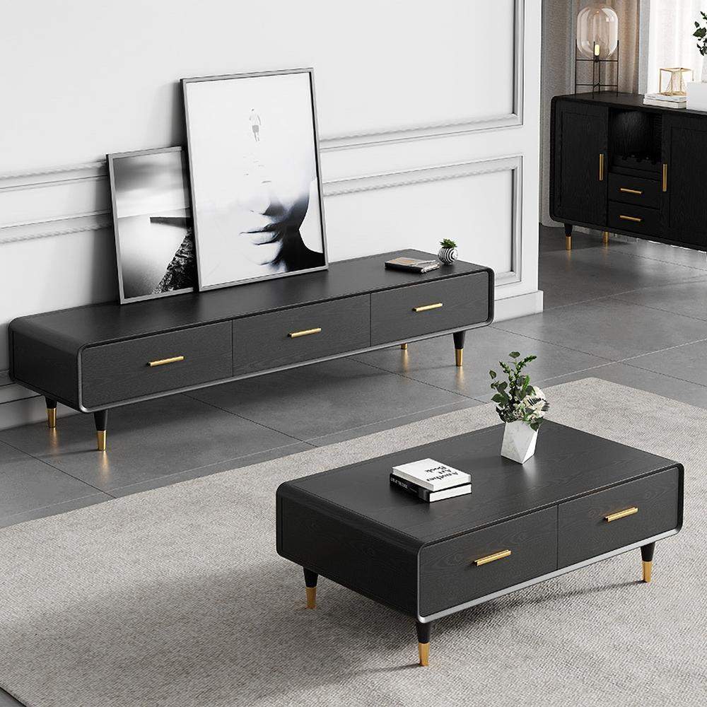 Modern 63 Inch Black TV Stand Rectangle Media Stand Wood TV Console with 3 Drawers-Richsoul-Furniture,Living Room Furniture,TV Stands