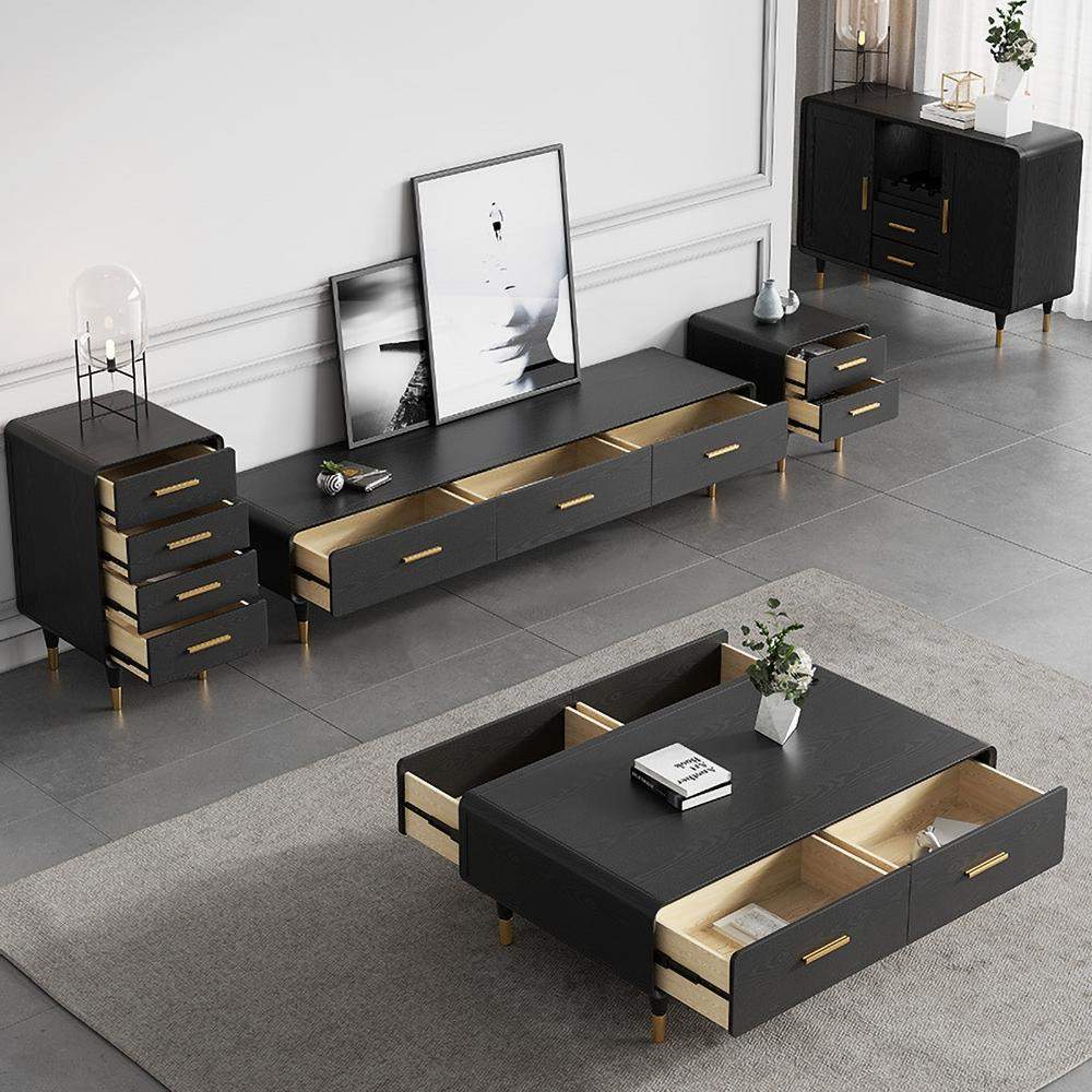 Modern 63 Inch Black TV Stand Rectangle Media Stand Wood TV Console with 3 Drawers-Richsoul-Furniture,Living Room Furniture,TV Stands