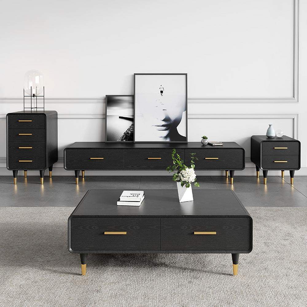 Modern 63 Inch Black TV Stand Rectangle Media Stand Wood TV Console with 3 Drawers-Richsoul-Furniture,Living Room Furniture,TV Stands