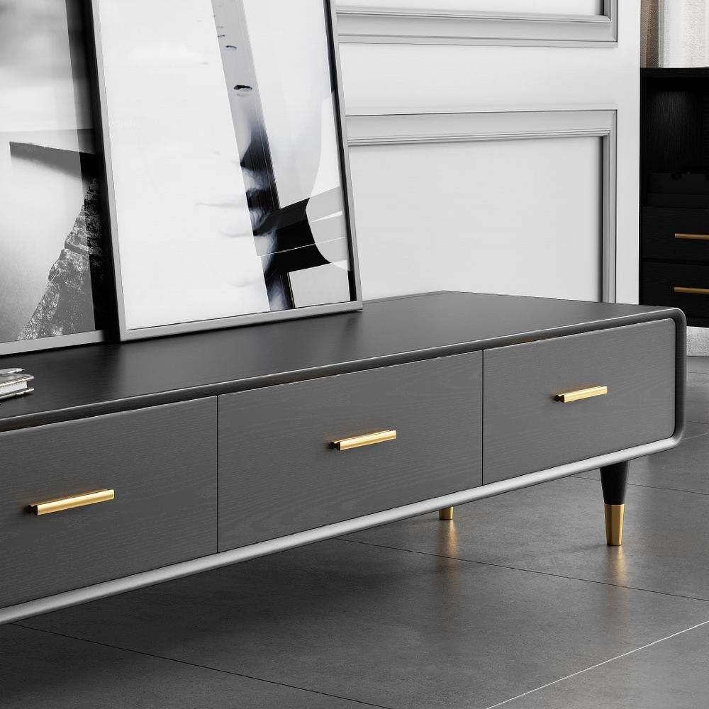 Modern 63 Inch Black TV Stand Rectangle Media Stand Wood TV Console with 3 Drawers-Richsoul-Furniture,Living Room Furniture,TV Stands