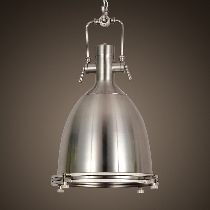 Prim Industrial 1-Light Dome Shade Pendant Light with Frosted Glass Diffuser Satin Nickel