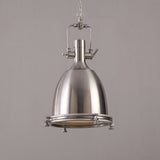 Prim Industrial 1-Light Dome Shade Pendant Light with Frosted Glass Diffuser Satin Nickel