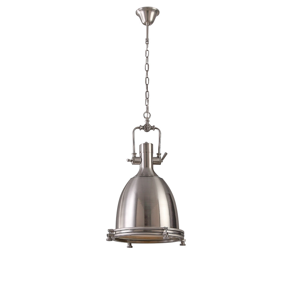 Prim Industrial 1-Light Dome Shade Pendant Light with Frosted Glass Diffuser Satin Nickel