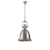 Prim Industrial 1-Light Dome Shade Pendant Light with Frosted Glass Diffuser Satin Nickel