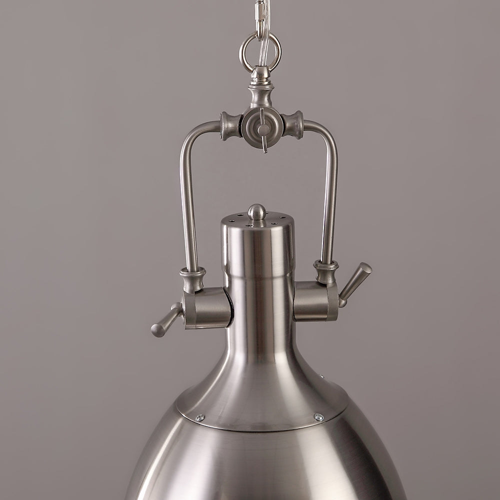 Prim Industrial 1-Light Dome Shade Pendant Light with Frosted Glass Diffuser Satin Nickel