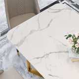 Modern Rectangle 63" Faux Marble Dining Table Gold Base Stainless Steel