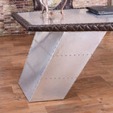76" Aviator Desk with Storage Aluminum and Leather Office Desk-Desks,Furniture,Office Furniture