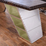 76" Aviator Desk with Storage Aluminum and Leather Office Desk-Desks,Furniture,Office Furniture