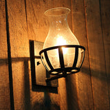 Rustic Glass Single Candelabra Wall Lamp with Metal Backplate