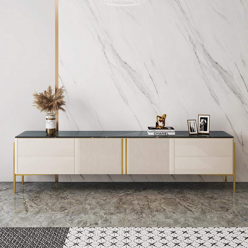 Modern Champagne TV Stand with Doors&Drawers Stone Top Media Console-Furniture,Living Room Furniture,TV Stands