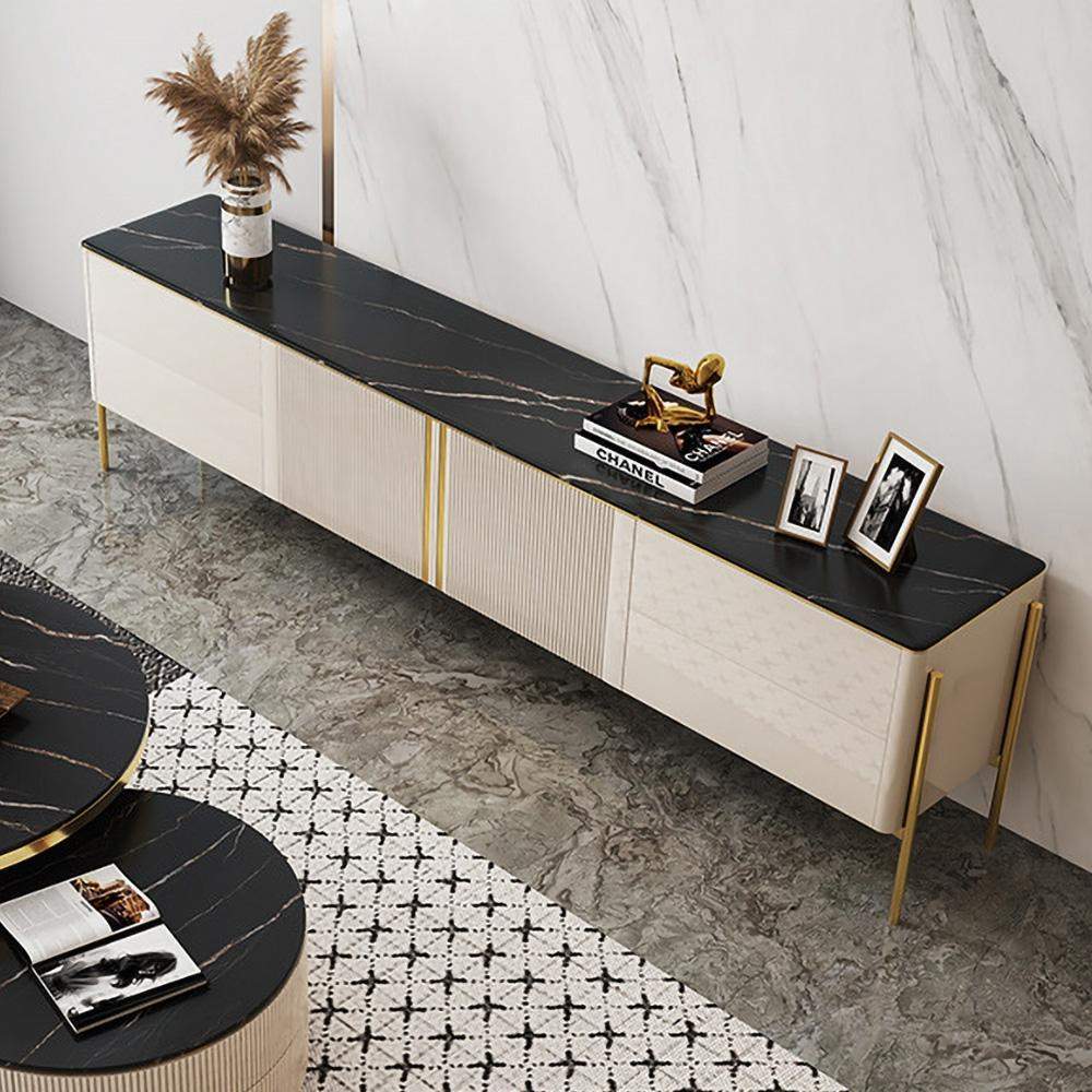Modern Champagne TV Stand with Doors&Drawers Stone Top Media Console-Furniture,Living Room Furniture,TV Stands