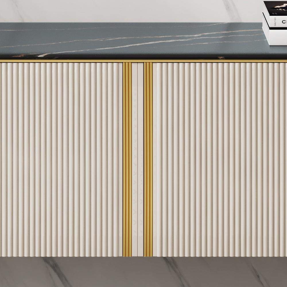 Modern Champagne TV Stand with Doors&Drawers Stone Top Media Console-Furniture,Living Room Furniture,TV Stands