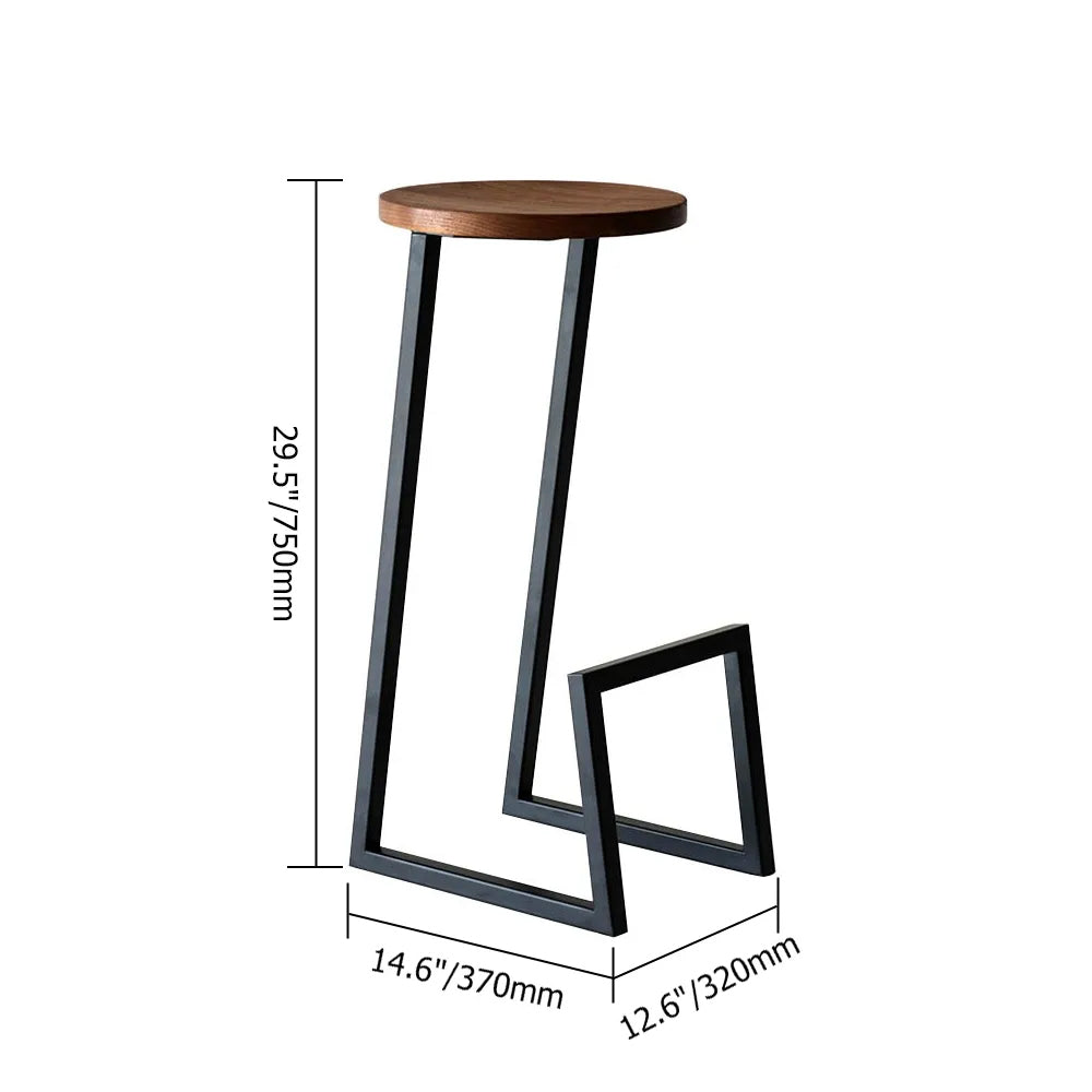 Industrial Black Wood Bar Stools Set of 2 Backless with Metal Legs
