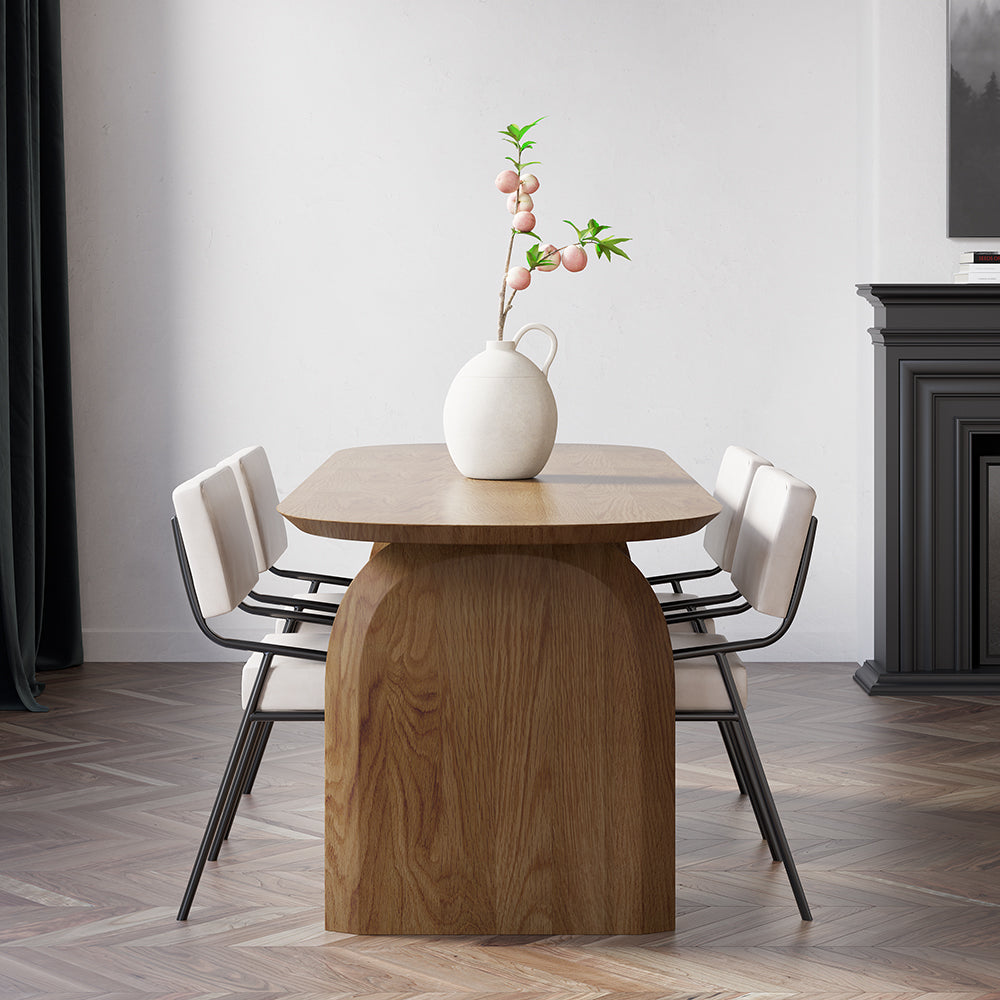 59.1" Farmhouse Dining Table Solid Wood Top & Pedestals for 4