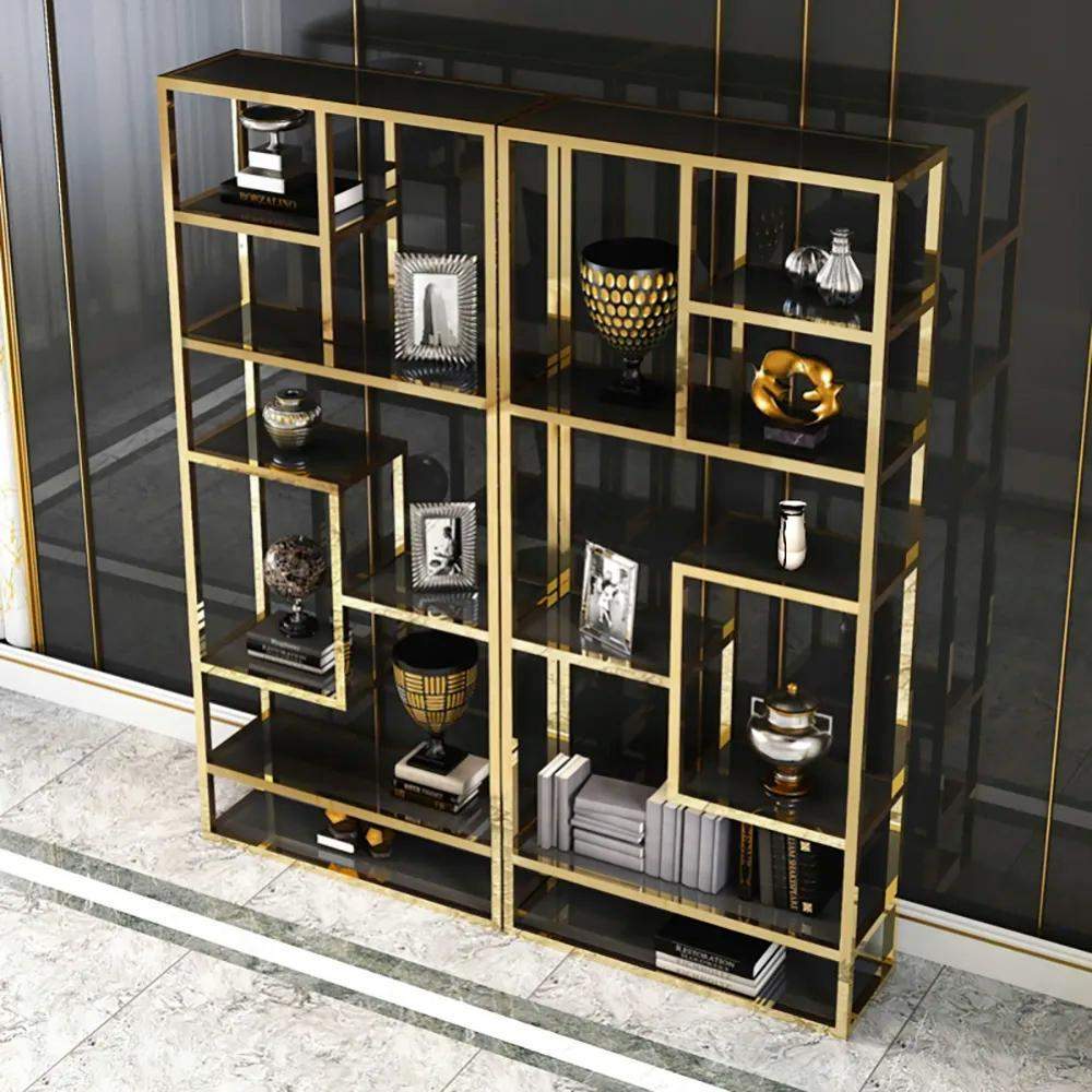 Luxury Display Geometric Bookshelf in Gold & Black-Bookcases & Bookshelves,Furniture,Office Furniture