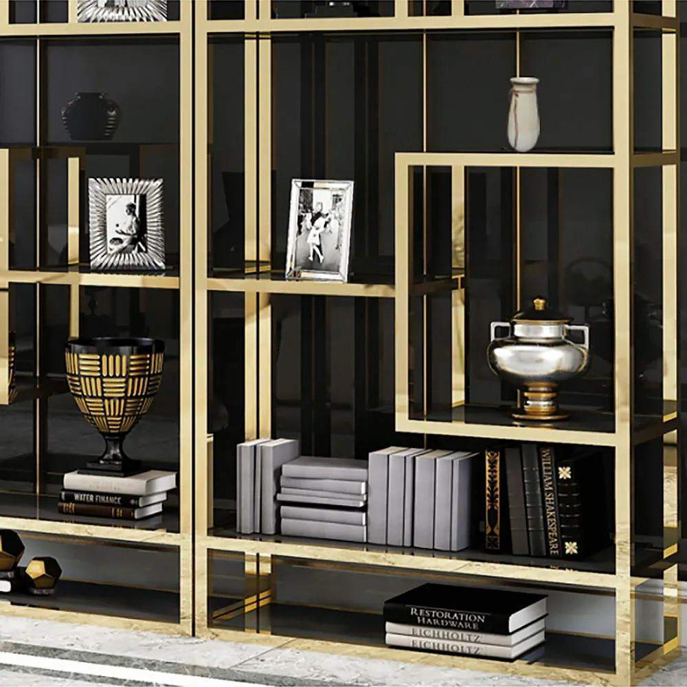 Luxury Display Geometric Bookshelf in Gold & Black-Bookcases & Bookshelves,Furniture,Office Furniture