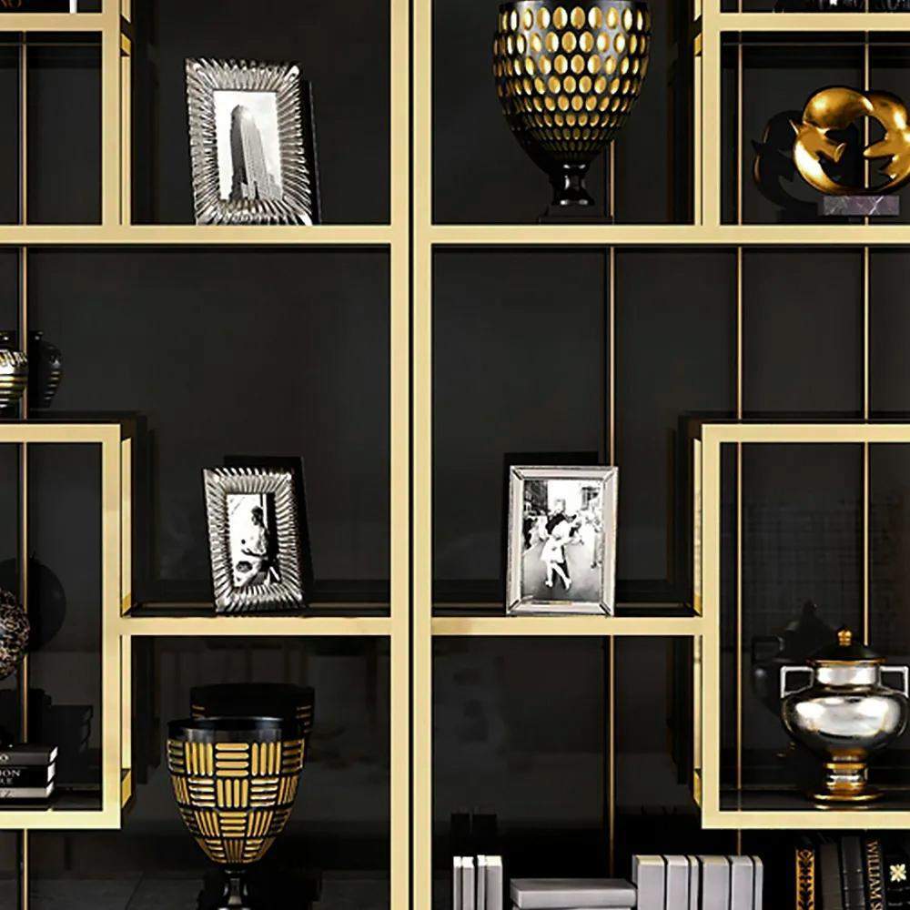 Luxury Display Geometric Bookshelf in Gold & Black-Bookcases & Bookshelves,Furniture,Office Furniture