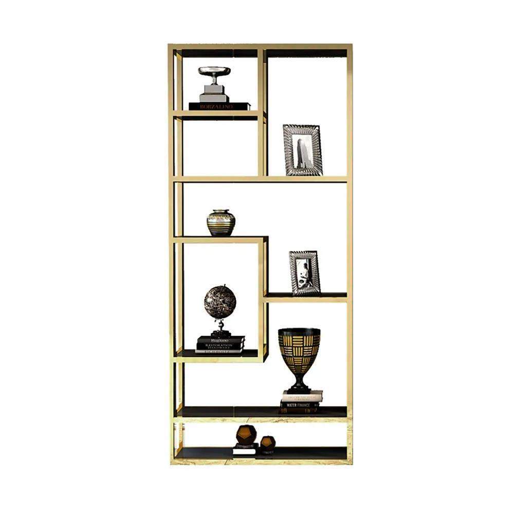 Luxury Display Geometric Bookshelf in Gold & Black-Bookcases & Bookshelves,Furniture,Office Furniture