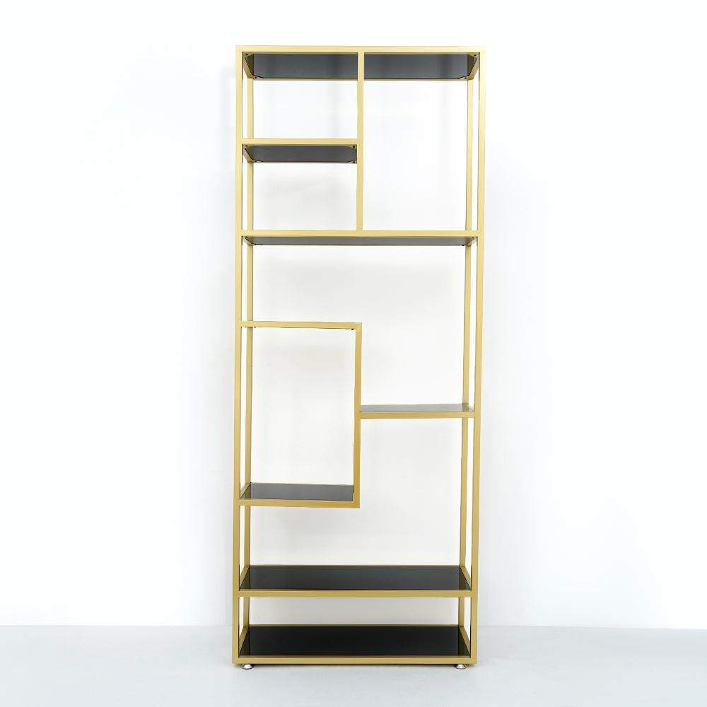 Luxury Display Geometric Bookshelf in Gold & Black-Bookcases & Bookshelves,Furniture,Office Furniture