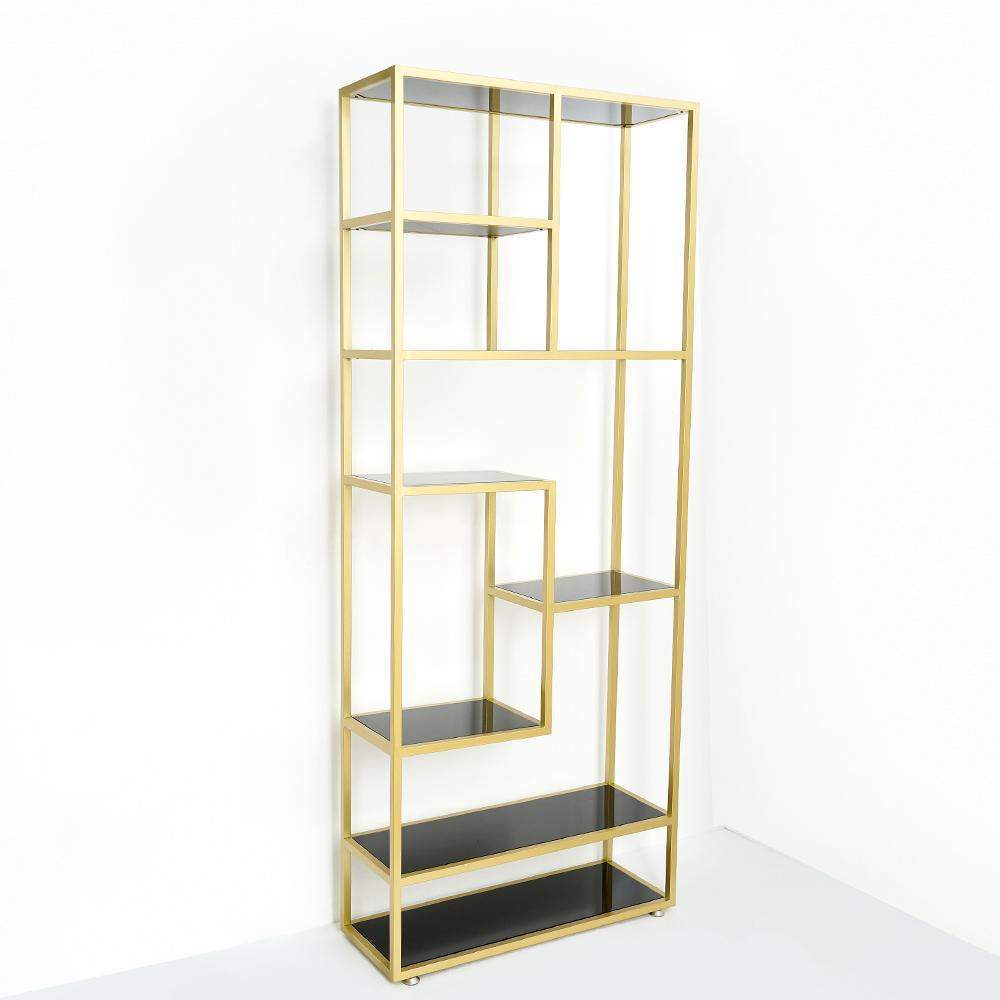 Luxury Display Geometric Bookshelf in Gold & Black-Bookcases & Bookshelves,Furniture,Office Furniture