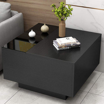 23.6" Modern Black Wood Sqaure End Table with Storage-Wehomz-End & Side Tables,Furniture,Living Room Furniture