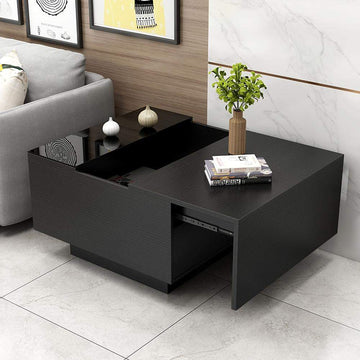 23.6" Modern Black Wood Sqaure End Table with Storage-Wehomz-End & Side Tables,Furniture,Living Room Furniture