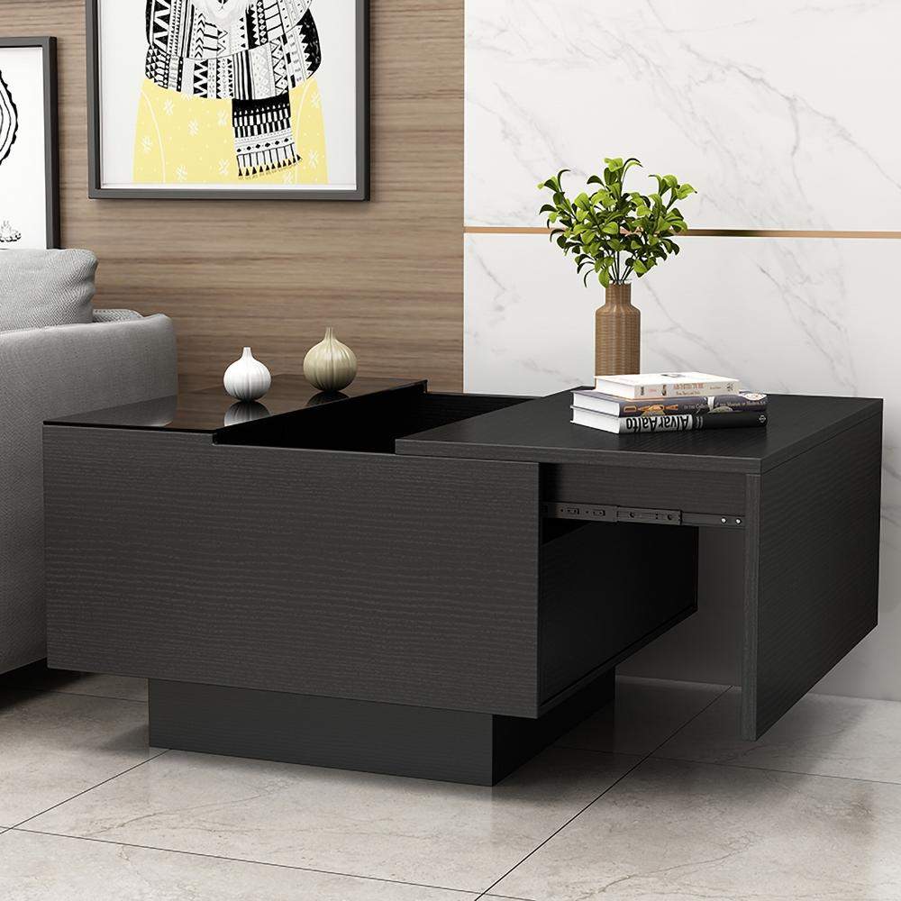 23.6" Modern Black Wood Sqaure End Table with Storage-Wehomz-End & Side Tables,Furniture,Living Room Furniture