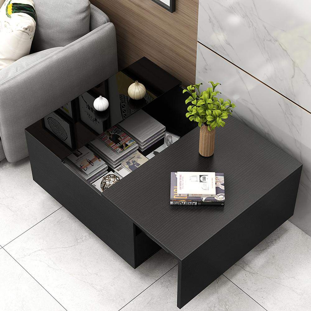23.6" Modern Black Wood Sqaure End Table with Storage-Wehomz-End & Side Tables,Furniture,Living Room Furniture