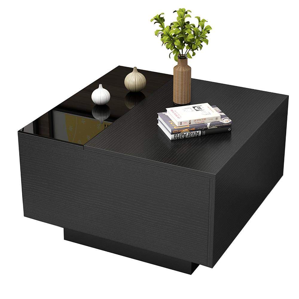 23.6" Modern Black Wood Sqaure End Table with Storage-Wehomz-End & Side Tables,Furniture,Living Room Furniture