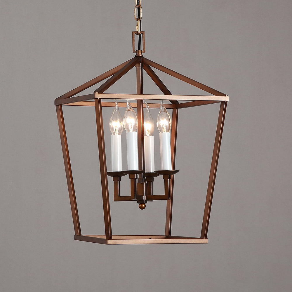 Vintage Geometric Cage Frame 4 Candle Light Kitchen Foyer Suspended Pendant Light in Rust