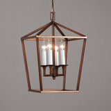 Vintage Geometric Cage Frame 4 Candle Light Kitchen Foyer Suspended Pendant Light in Rust
